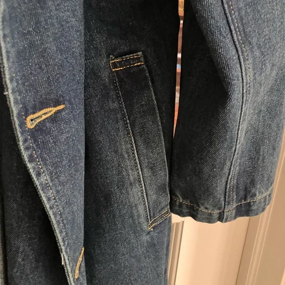 Paper Heart Boretto Long Denim Trench Coat with Belt - Dark Blue - Picture 4 of 12